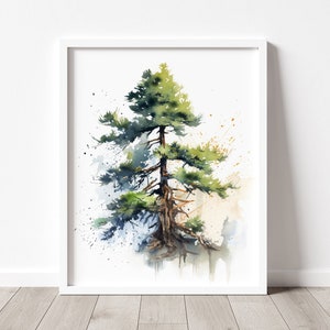 Pine Tree Art PRINT, Tree Watercolor Painting Wall Art, Green Tree ...