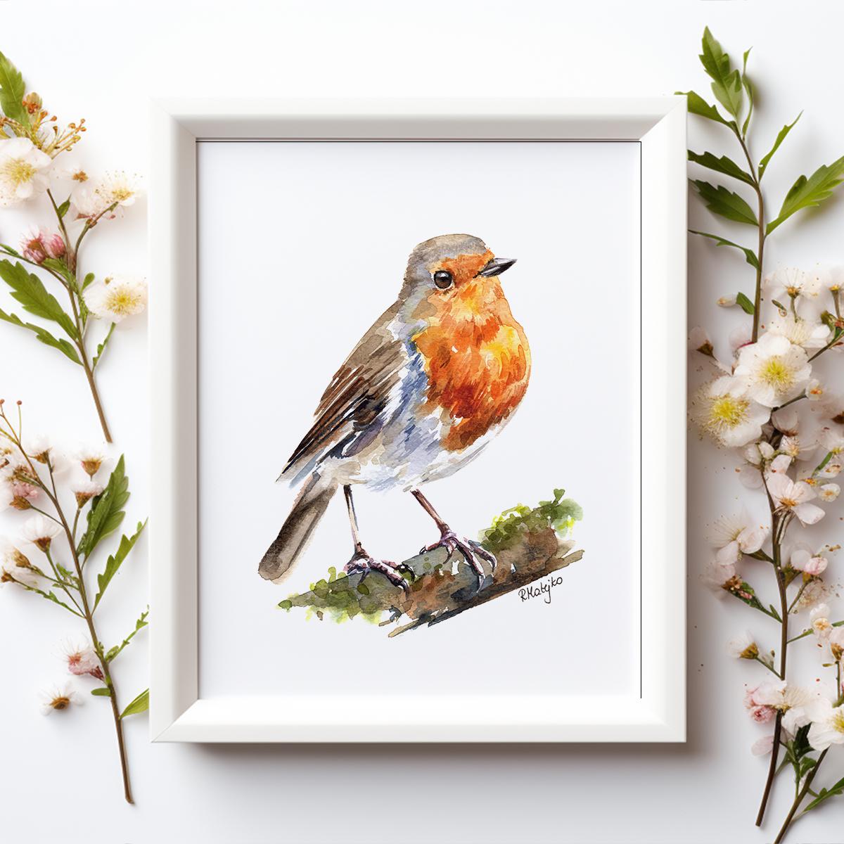 Robin Wall Art PRINT, Garden Bird, Robin Redbreast, Wildlife Art