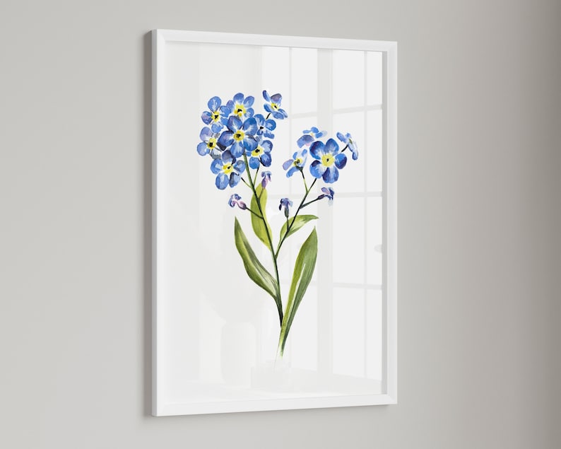 Myosotis Art PRINT, Peinture à laquarelle de fleur Art mural, Décor bleu, Impression à partir dune aquarelle originale non encadrée image 1