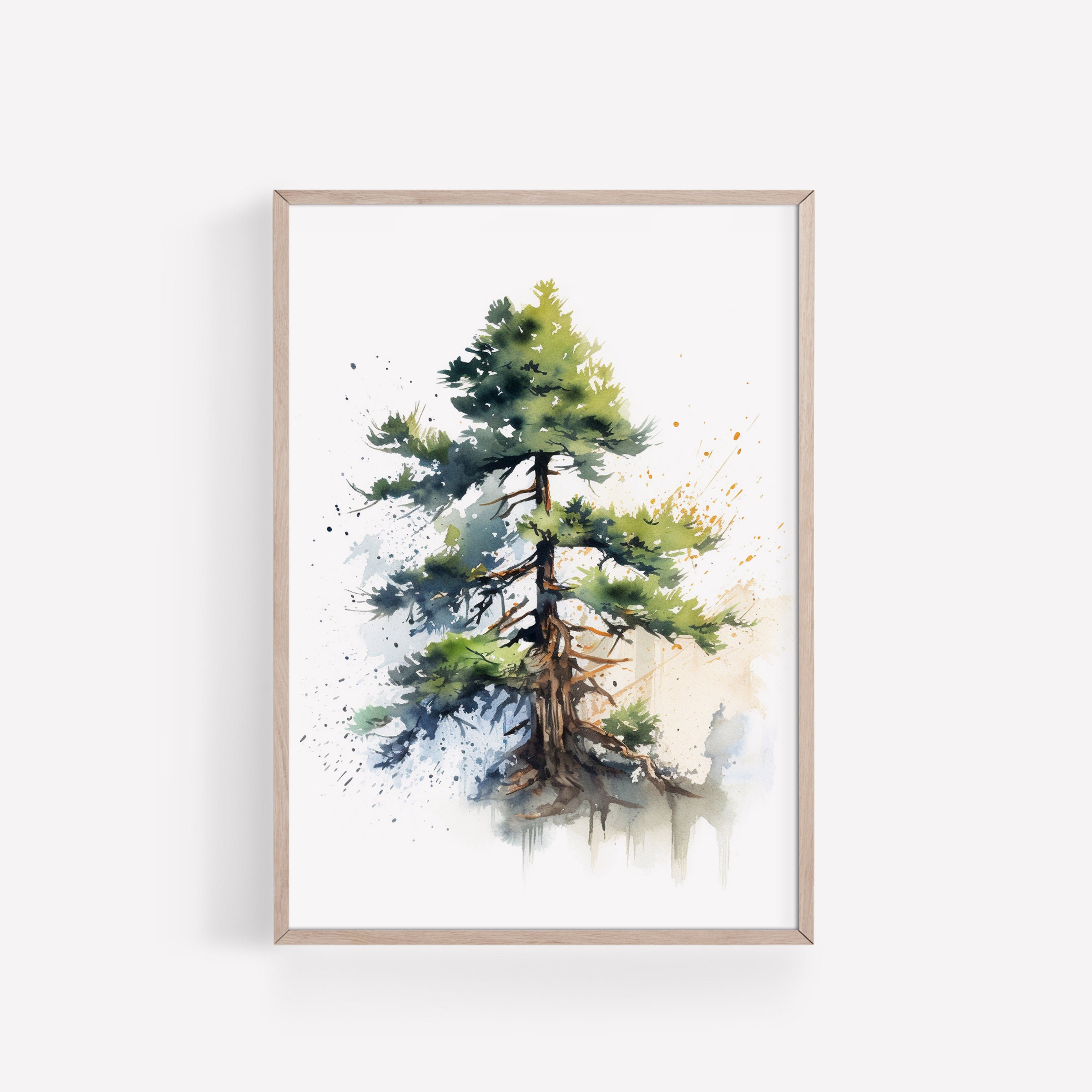Pine Tree Art PRINT, Tree Watercolor Painting Wall Art, Green Tree ...