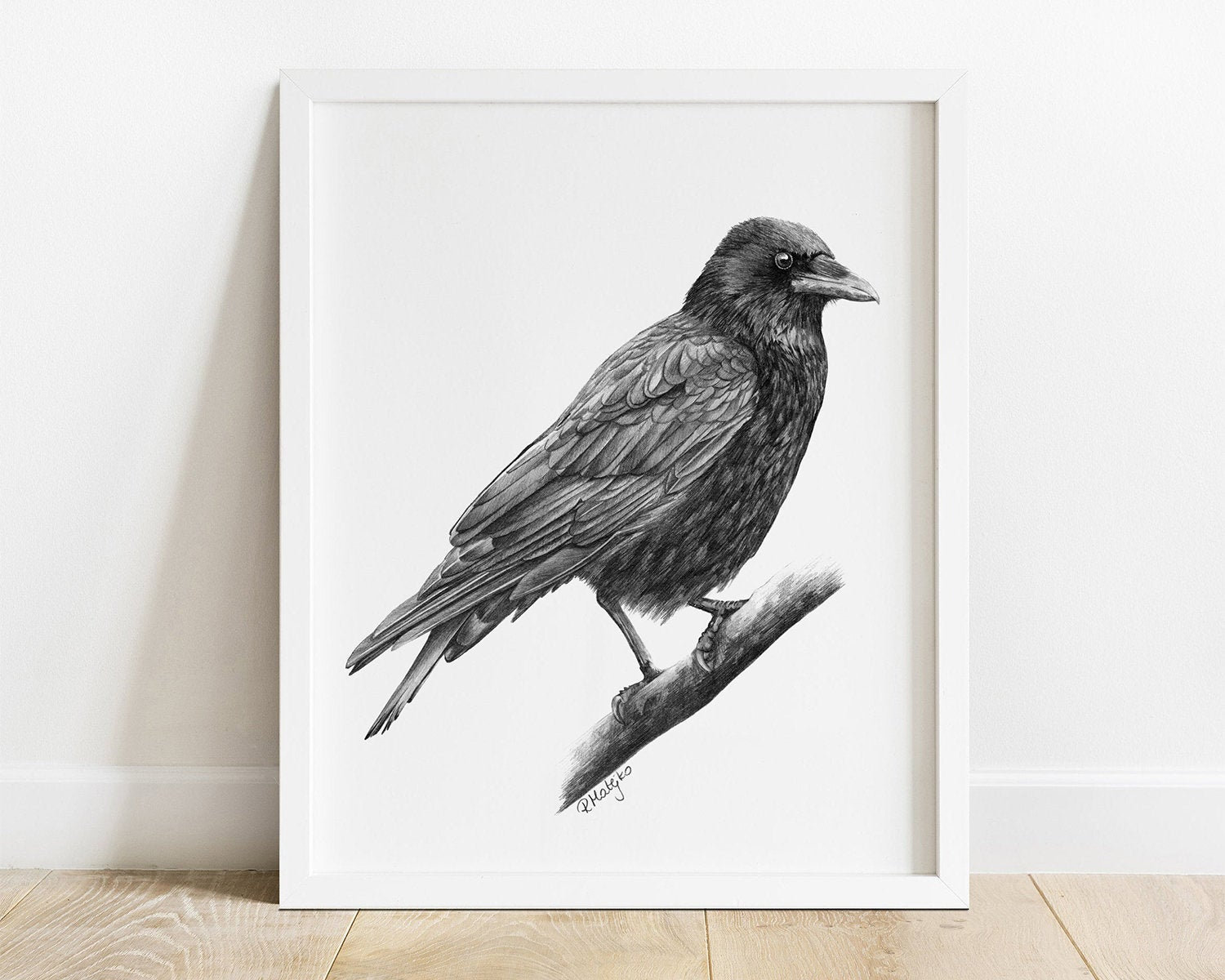 Raven Bird Art Print Raven Pencil Drawing Print Raven Decor Raven Bird Picture Raven Wall Art Print Gothic Art Poster Crow 