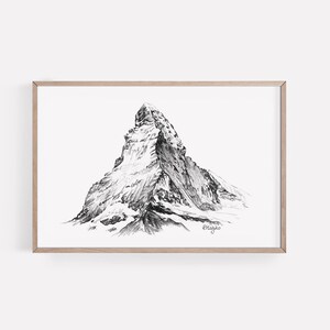 PRINTABLE Mountain Landscape Art Print, Matterhorn Pencil Drawing, Minimalist Sketch, Black and White Poster INSTANT DOWNLOAD image 5