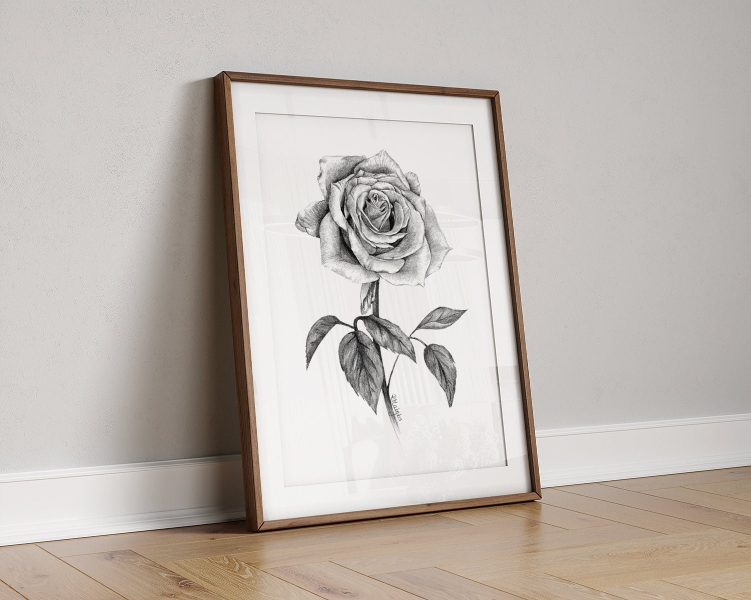 PRINTABLE Rose Art Print, Graphite Pencil Drawing, Botanical Wall Art ...