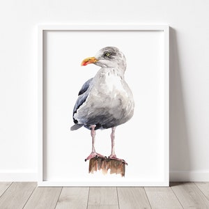 PRINTABLE Seagull Watercolour Art, Seaside Bird Painting, Beach House Decor, Herring Gull Ocean Wildlife Poster INSTANT DOWNLOAD image 3