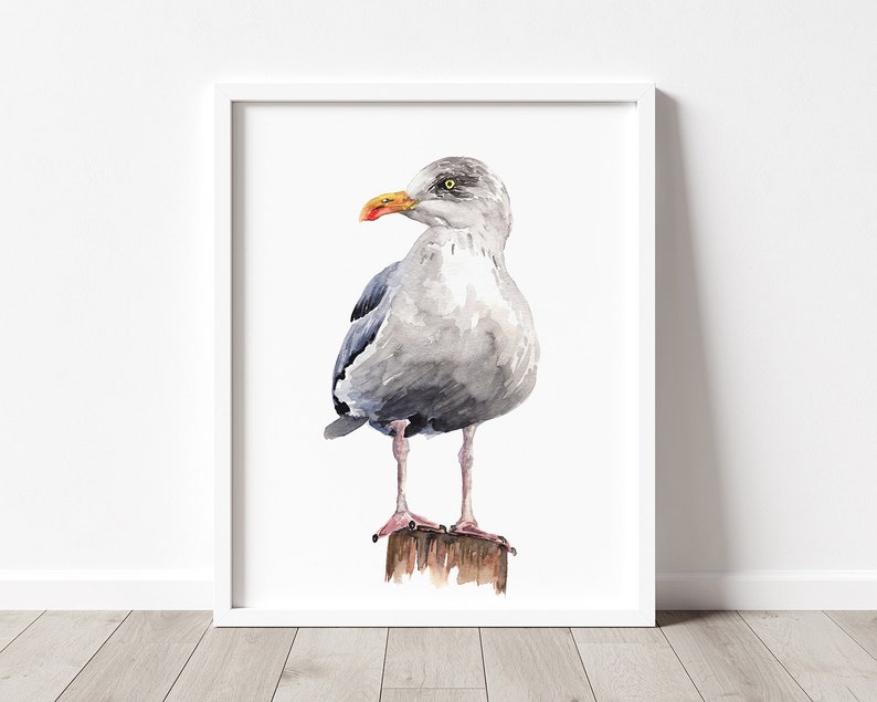 PRINTABLE Seagull Watercolour Art, Seaside Bird Painting, Beach House Decor, Herring Gull Ocean Wildlife Poster INSTANT DOWNLOAD image 3