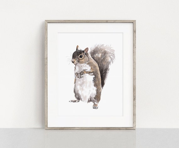 Gray Squirrel Art PRINT, Squirrel Watercolor Painting Wall Art Woodland Animal Unique Gift Print from Original Watercolour Painting Unframed