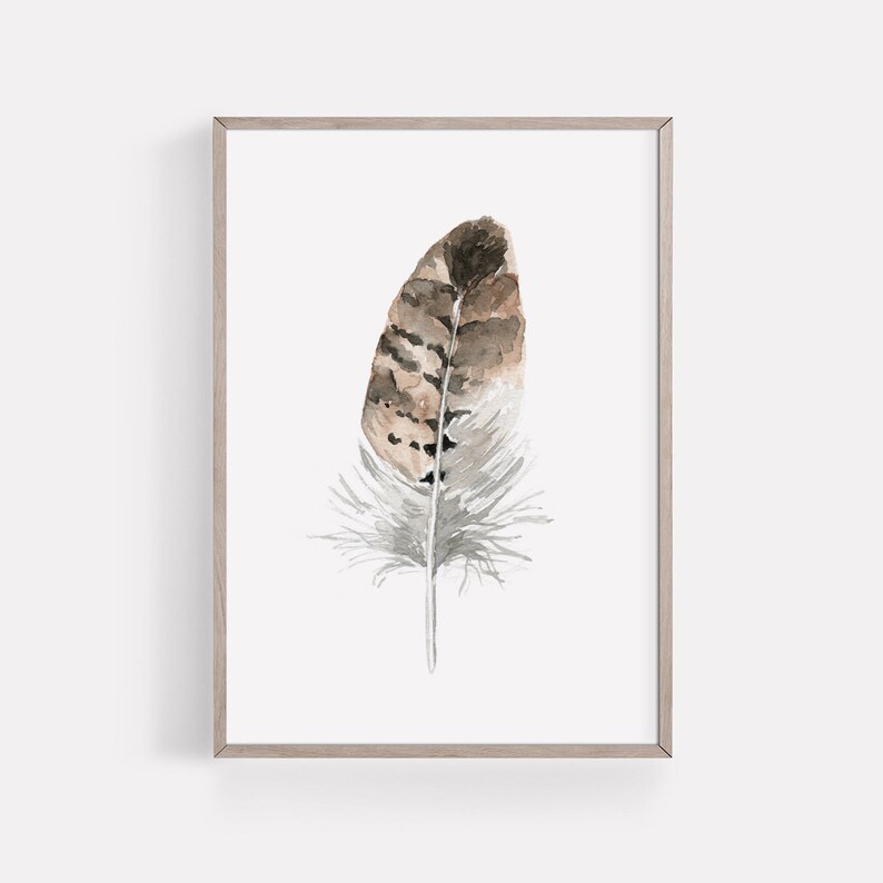 PRINTABLE Rustic Art Set Of 4 Watercolor Feathers Cotton Magnolia Painting, Neutral Bedroom Art, Cottagecore Rustic Decor Instant Download image 2