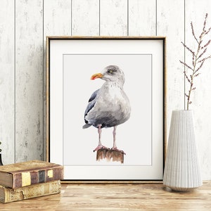 PRINTABLE Seagull Watercolour Art, Seaside Bird Painting, Beach House Decor, Herring Gull Ocean Wildlife Poster INSTANT DOWNLOAD image 8