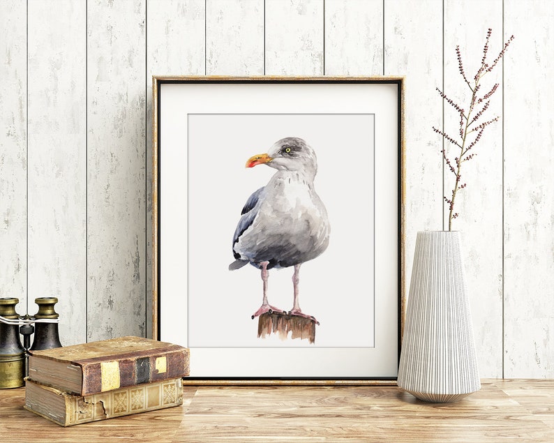 PRINTABLE Seagull Watercolour Art, Seaside Bird Painting, Beach House Decor, Herring Gull Ocean Wildlife Poster INSTANT DOWNLOAD image 8