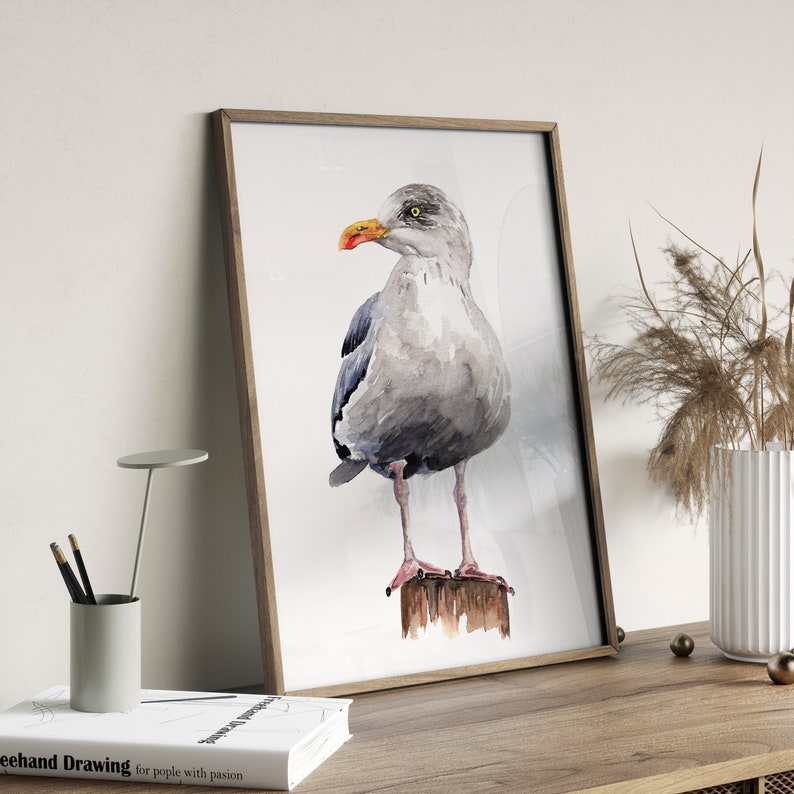 PRINTABLE Seagull Watercolour Art, Seaside Bird Painting, Beach House Decor, Herring Gull Ocean Wildlife Poster INSTANT DOWNLOAD image 5