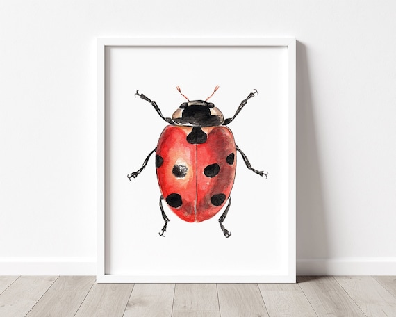 印刷可能なてんとう虫アート - 水彩テントウムシアート、森の赤い