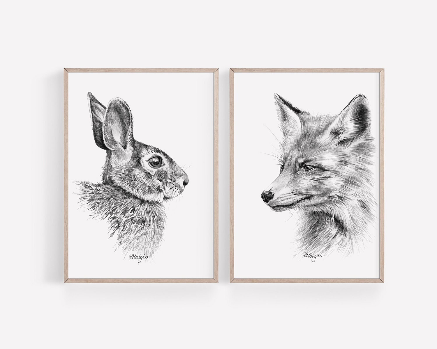PRINTABLE Bunny and Fox Art Print Set of 2, Pencil Drawing Wall Art,  Woodland Meadow Animal Sketch, Wildlife Poster INSTANT DOWNLOAD -   Ireland