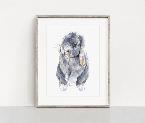 PRINTABLE Lop Eared Rabbit Art, Watercolor Rabbit Painting, Cute Bunny Art, Nursery Wall Art, Rabbit Baby Nursery Decor INSTANT DOWNLOAD