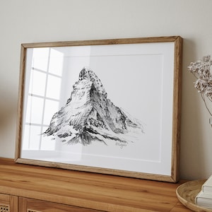 PRINTABLE Mountain Landscape Art Print, Matterhorn Pencil Drawing, Minimalist Sketch, Black and White Poster INSTANT DOWNLOAD image 2