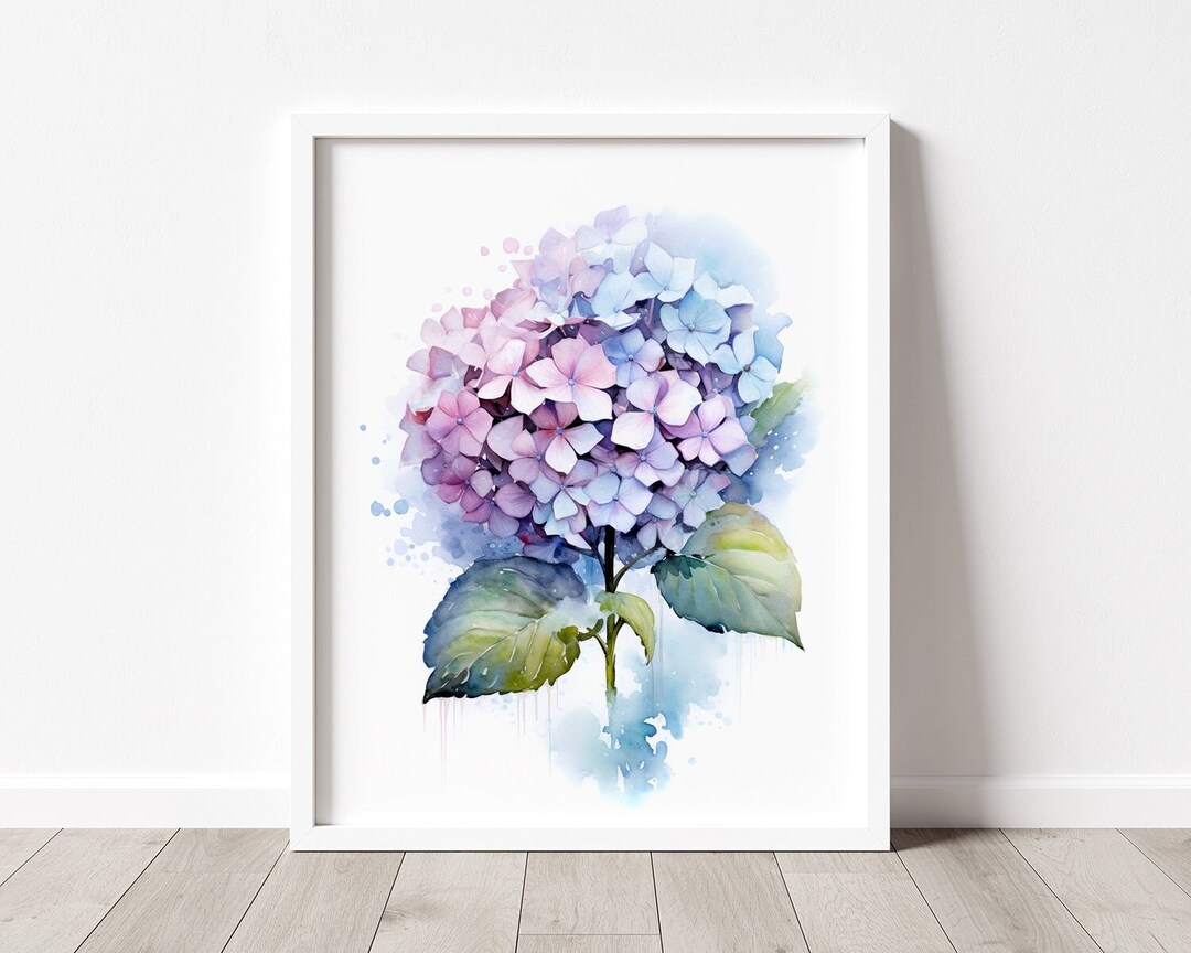 Hydrangea Art PRINT, Flower Watercolor Painting Wall Art, Pink and Blue ...