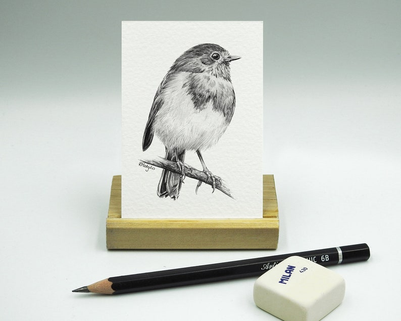 SIGNED ACEO Collection of 9 Mini Bird Prints, Pencil Drawing Trading ...