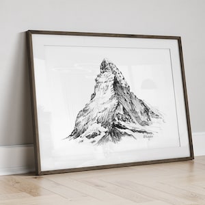 PRINTABLE Mountain Landscape Art Print, Matterhorn Pencil Drawing, Minimalist Sketch, Black and White Poster INSTANT DOWNLOAD image 4