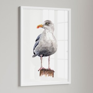PRINTABLE Seagull Watercolour Art, Seaside Bird Painting, Beach House Decor, Herring Gull Ocean Wildlife Poster INSTANT DOWNLOAD image 6