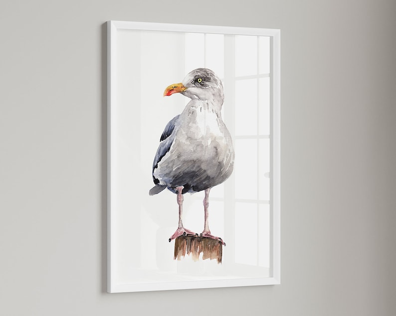 PRINTABLE Seagull Watercolour Art, Seaside Bird Painting, Beach House Decor, Herring Gull Ocean Wildlife Poster INSTANT DOWNLOAD image 6