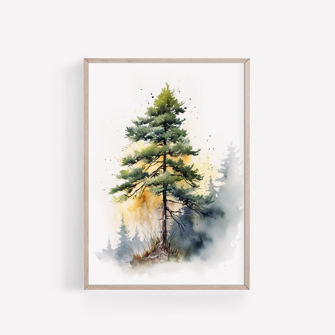 Pine Tree Art PRINT, Tree Watercolor Painting Wall Art, Green Tree ...