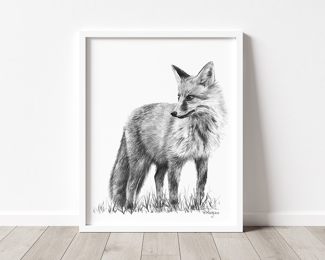 PRINTABLE Fox Art Print Red Fox Pencil Drawing Wall Art - Etsy