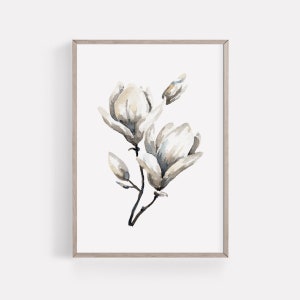 PRINTABLE Rustic Art Set Of 4 Watercolor Feathers Cotton Magnolia Painting, Neutral Bedroom Art, Cottagecore Rustic Decor Instant Download image 3