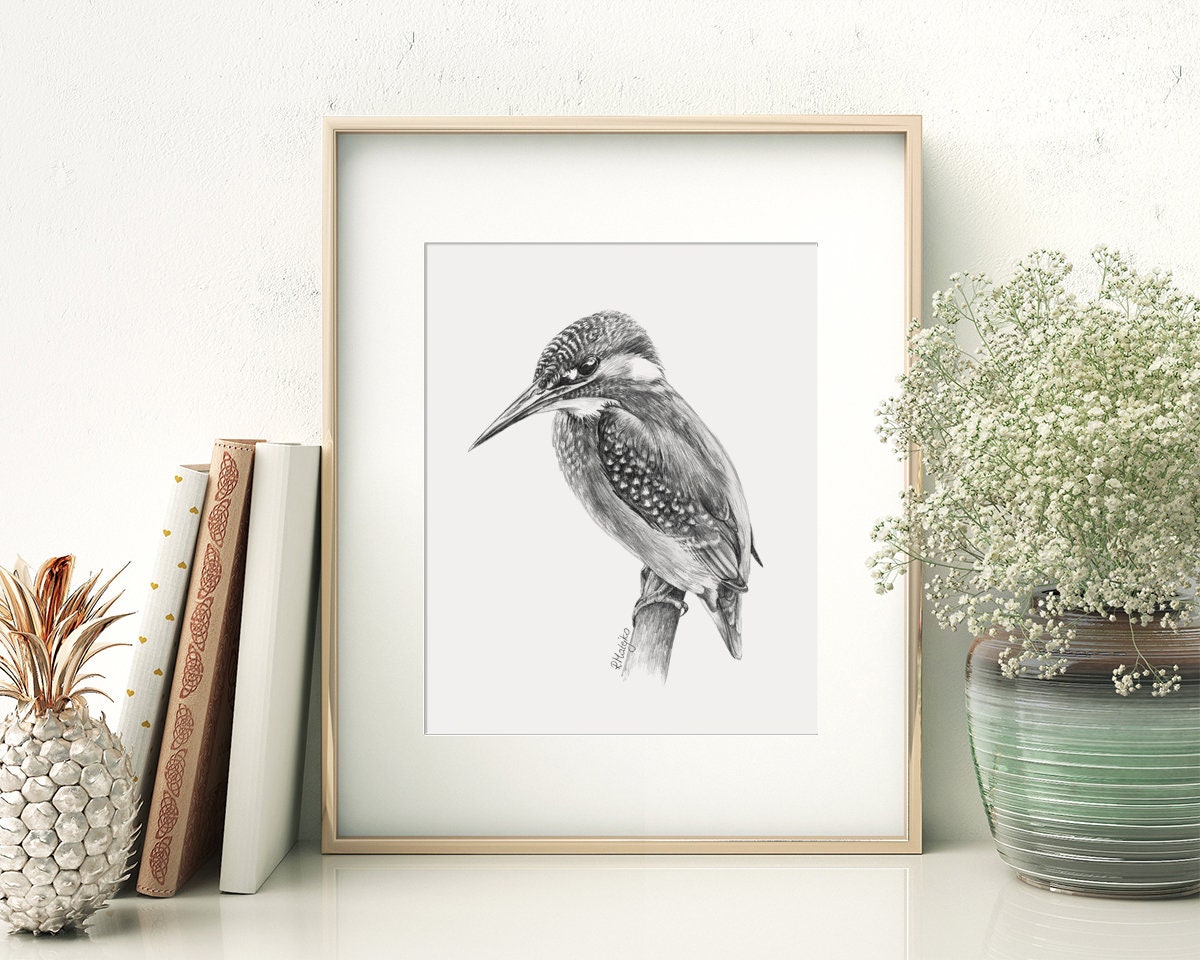 光 色鉛筆画 A4 ハチワレ、白文鳥、カワセミ 光 色鉛筆画 A4 ハチワレ、白文鳥、カワセミ