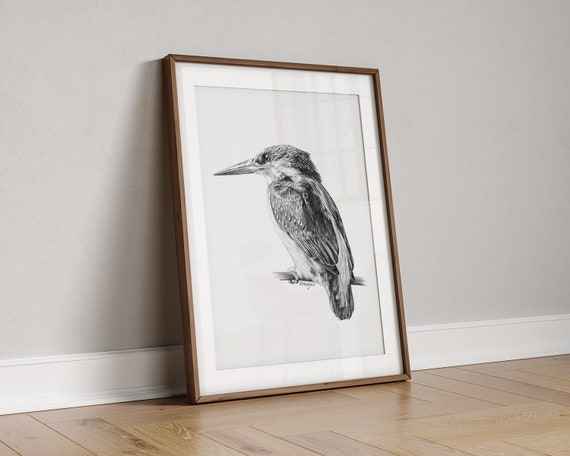 印刷可能なカワセミのアートプリント、カワセミの鳥の鉛筆画の壁アート