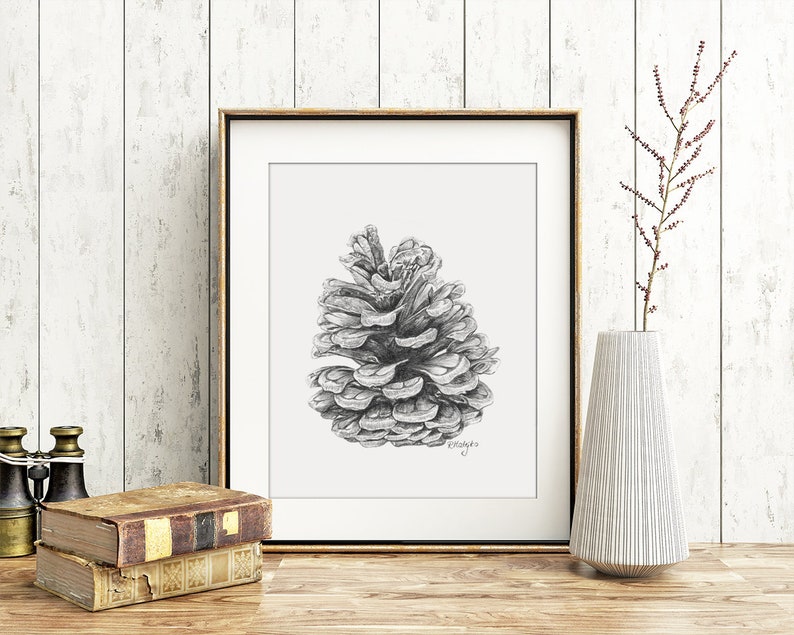 Pine Cone Art Print PRINTABLE Graphite Pencil Drawing Etsy