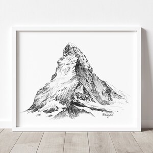 PRINTABLE Mountain Landscape Art Print, Matterhorn Pencil Drawing, Minimalist Sketch, Black and White Poster INSTANT DOWNLOAD image 3