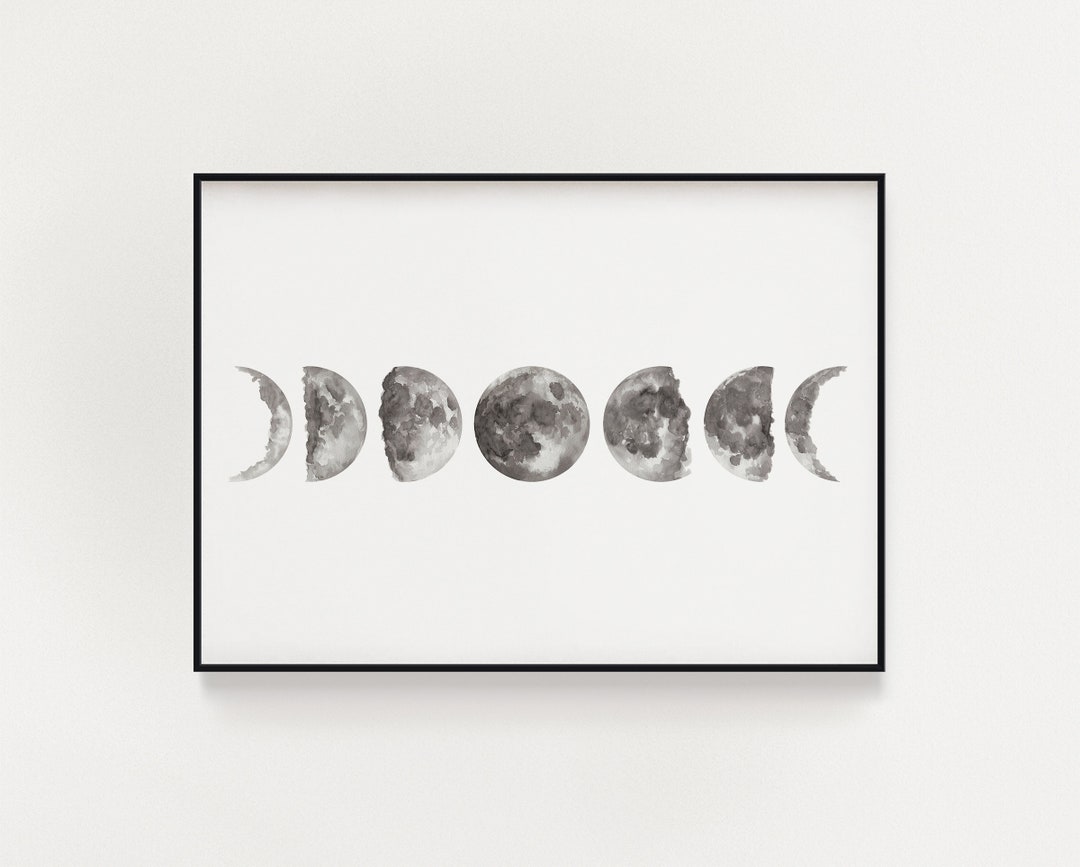 PRINTABLE Moon Phases Art - Watercolor Moon Phases Painting, Astronomy, Moon Map, Full Moon ...