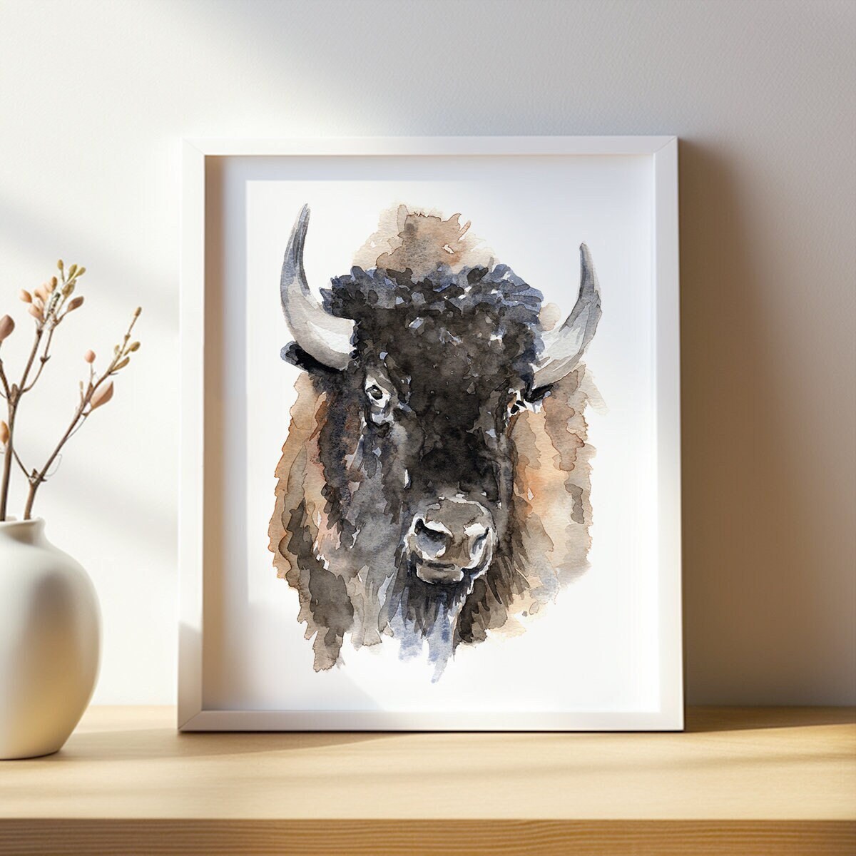 Bison Art PRINT, American Buffalo Painting Wall Art, Rustic Cabin Decor ...