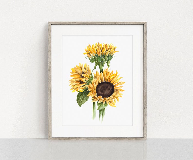 Sunflowers Art PRINT, Garden Flower Watercolor Painting Wall Art, Print from Original Watercolour Painting Unframed image 4