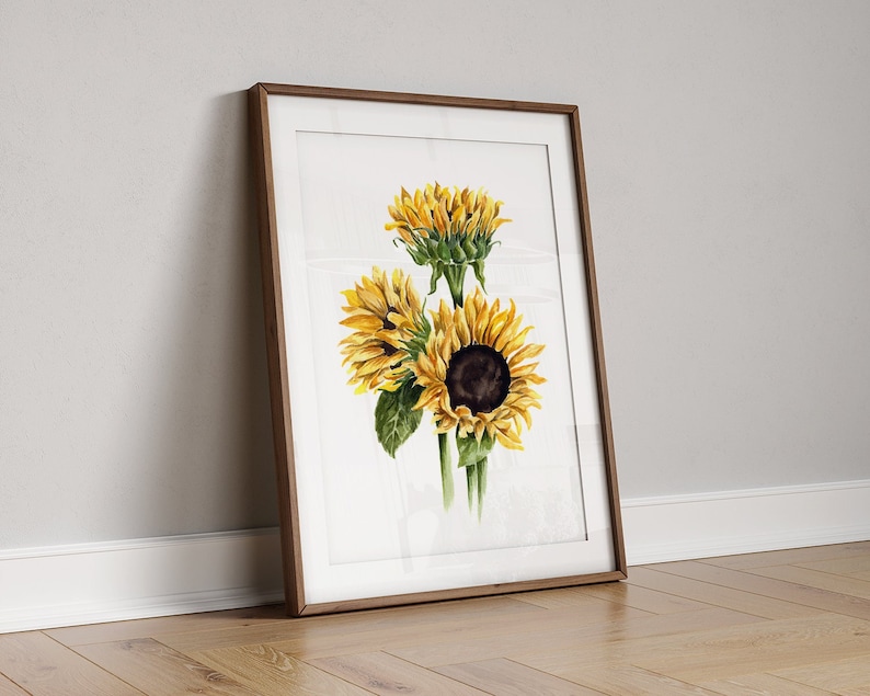 Sunflowers Art PRINT, Garden Flower Watercolor Painting Wall Art, Print from Original Watercolour Painting Unframed image 1