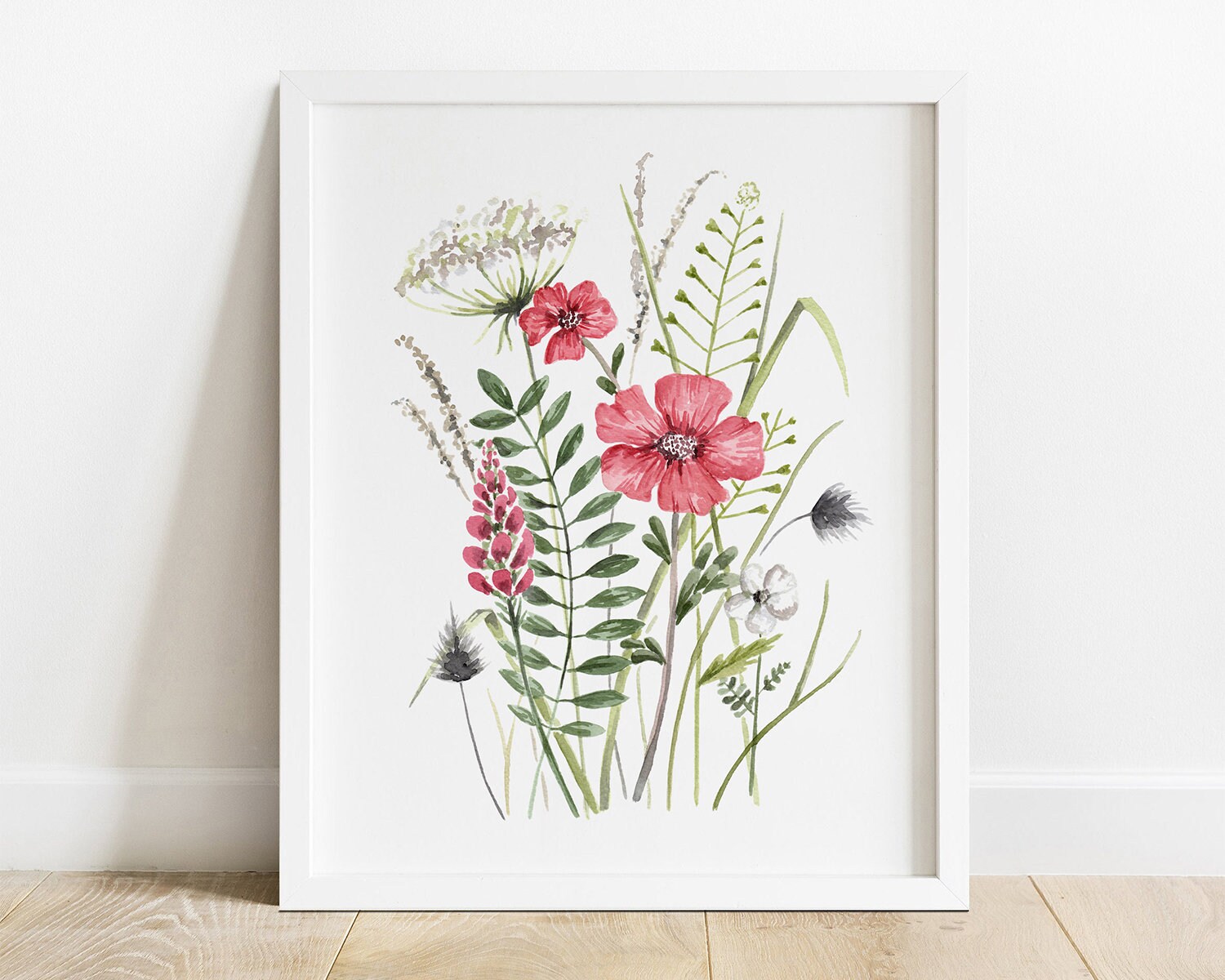 Wildflowers Wall Art PRINT Set of 4, Meadow Flower Watercolor Painting ...
