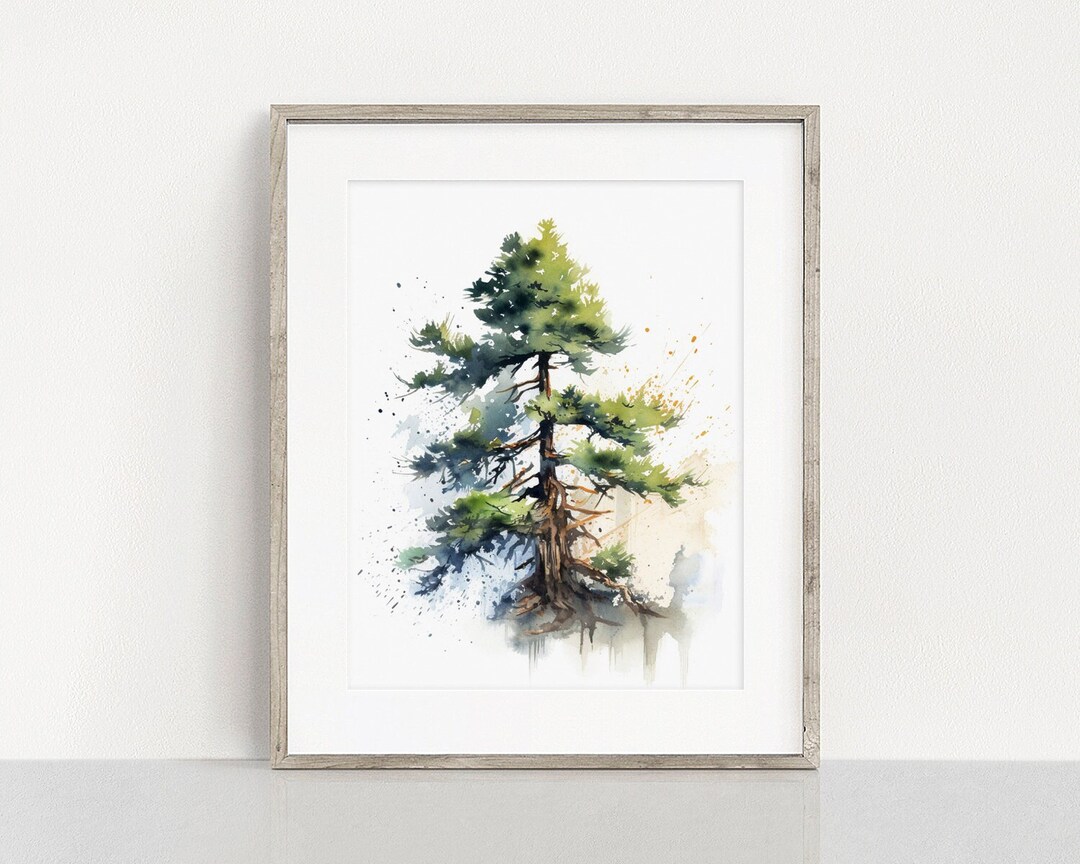 Pine Tree Art PRINT, Tree Watercolor Painting Wall Art, Green Tree ...