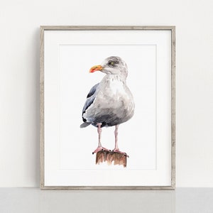 PRINTABLE Seagull Watercolour Art, Seaside Bird Painting, Beach House Decor, Herring Gull Ocean Wildlife Poster INSTANT DOWNLOAD image 2