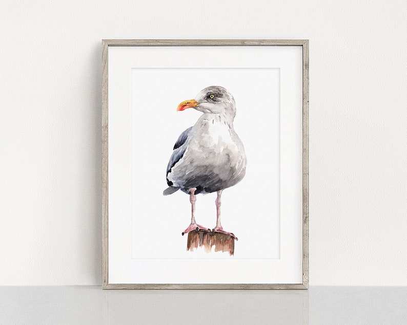PRINTABLE Seagull Watercolour Art, Seaside Bird Painting, Beach House Decor, Herring Gull Ocean Wildlife Poster INSTANT DOWNLOAD image 2