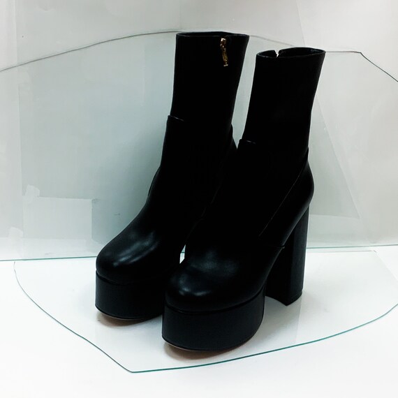 Y2K Lamoda Vegan Leather Black Platform Boots