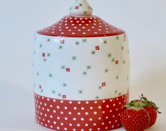 Red with white dots and flowers ceramic box