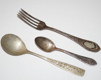 Kitchen decor Soviet vintage Made USSR Serving utensil Antique spoon Vintage fork Flatware cutlery Teaspoon Antique cutlery Melchior spoon