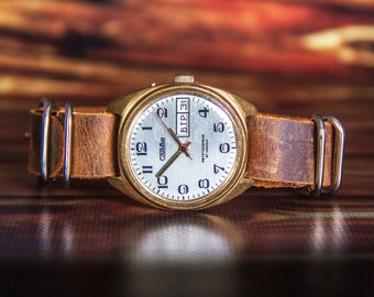 Glory watch Vintage mechanical Rare 1970s retro mens watch Collectible original working Automatic 27J cal2427 day date Gift for him