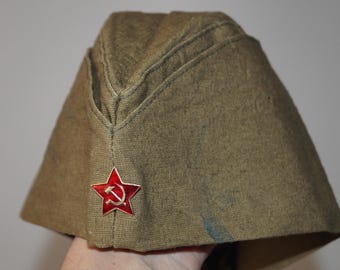 Czapka Garrison w stylu vintage w kolorze khaki, klasyczna czapka pilotka z ZSRR, retro, rzadka, kolekcjonerska, żołnierz, klasyczny, vintage, pomysł na prezent