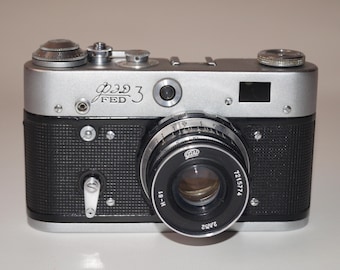 Fed-3 Vintage film camera Working camera Lens Industar-61 Delivered without film 135 Scuffs, scratches Appearance in the photo