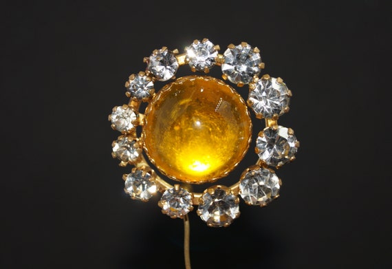 Russian vintage gold tone brooch Vintage USSR. Crystal brooch Soviet jewellery