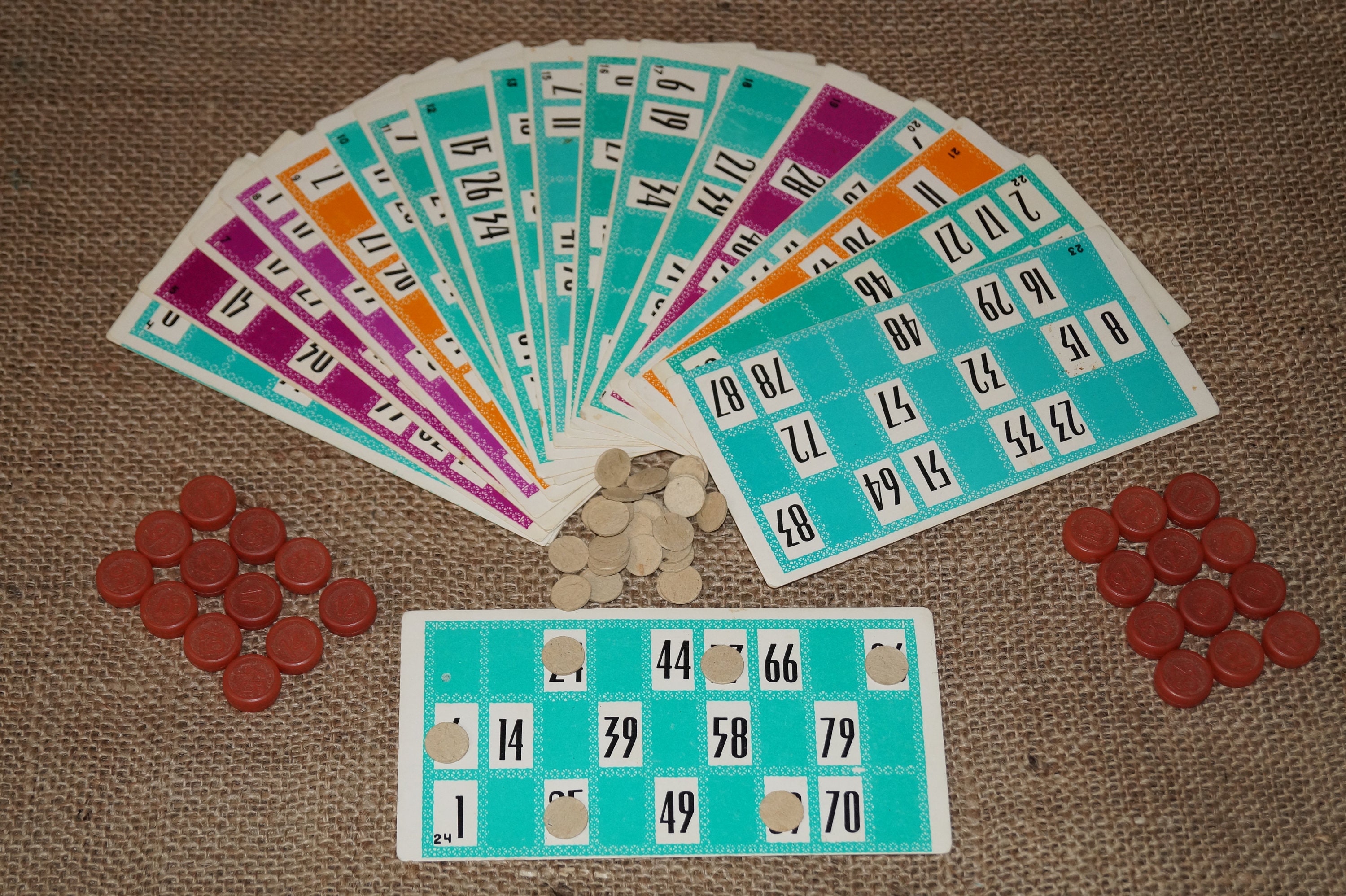 Vintage game loto bingo full set ussr 70th wooden barrels