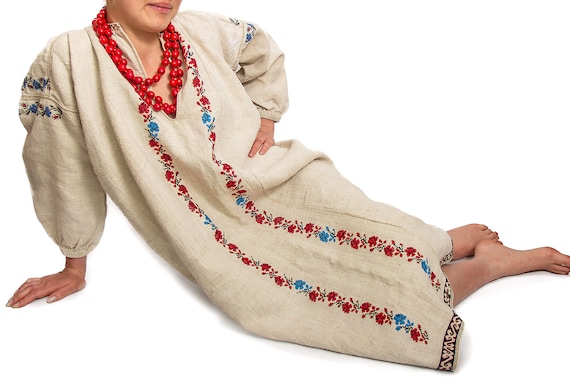 Hemp dress Handmade dress Embroidered shirt Hand e
