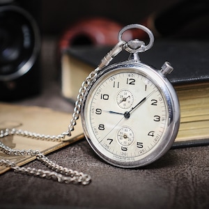 Vintage pocket watch Chronograph Slava Made in ussr in 4th quarter 1957 Original rare working collection watch Serviced by master watchmaker