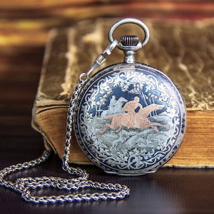 Joh Stockl Wien watch Silver pocket watch 1900s with silver chain Old watch Collectible watch Unique watch Rare watch Good working condition