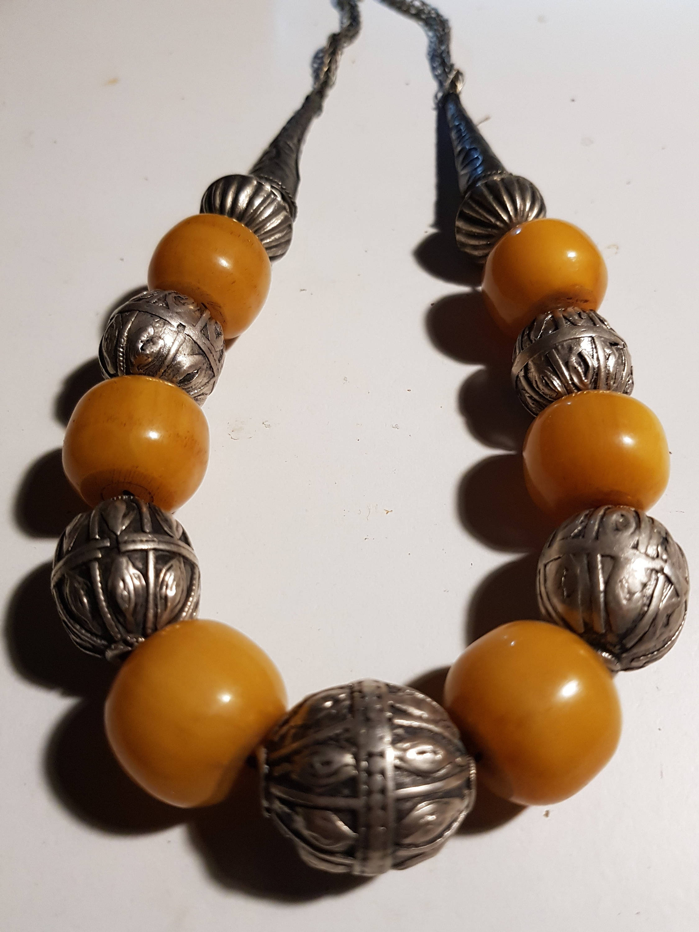 Necklace with silver beads & real Amber Beads Etsy